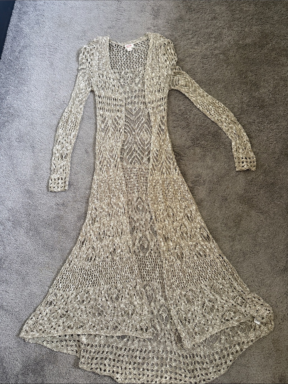 Mossimo Supply Co. Beige Open-Knit Long Sleeve Maxi Dress